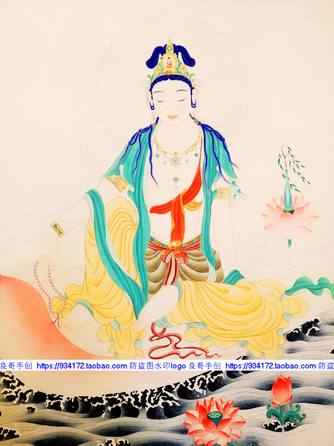 线绣 满绣印花印布观世音菩萨观音菩萨十字绣定制定做 净瓶菩萨图