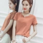 Áo thun ngắn tay hàn quốc nữ 2019 mùa hè mới áo sơ mi cổ chữ V màu sắc rộng rãi áo sơ mi cotton nửa tay - Áo phông áo phông nữ rộng