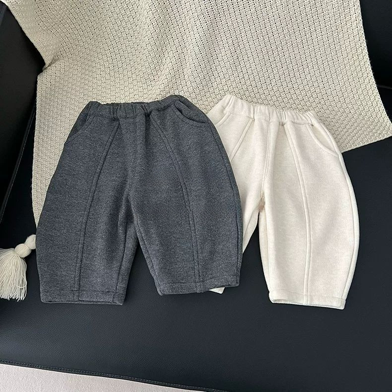 男女宝宝裤子秋冬男童休闲弯刀裤小童宽松加绒外出长裤潮童装