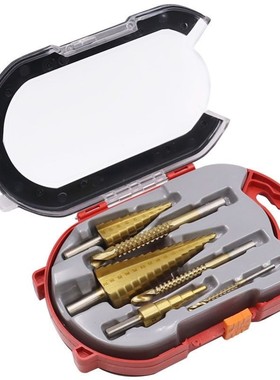 高速钢4241镀钛阶梯钻套装三角柄钻头6pcs宝塔钻木工拉槽锯钻组合