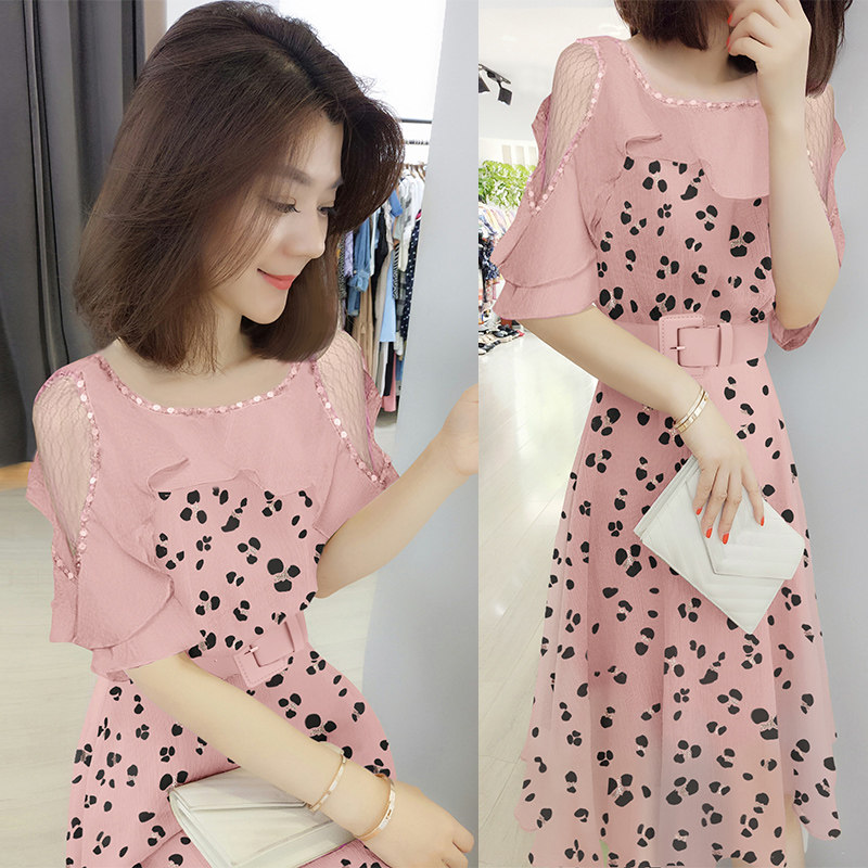 欧洲站2020年新款夏装女欧货潮小心机露肩雪纺连衣裙显瘦遮肉减龄