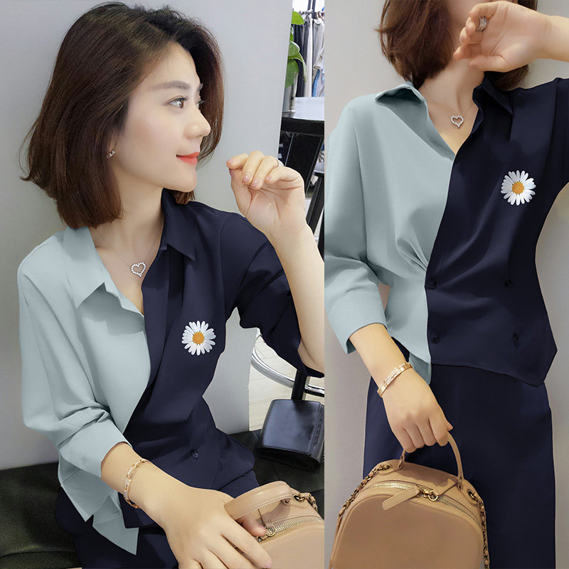 欧洲站2020新款夏装欧货潮夏季时尚拼接撞色衬衫女收腰设计感上衣