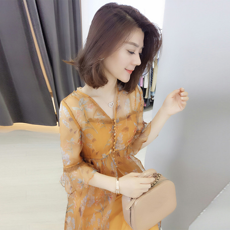 梵莉思小碎花雪纺连衣裙2020新款夏装欧洲站女装仙女中长款纱裙子