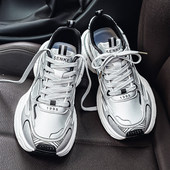 高级感皮面防滑轻便软底运动跑步休闲增高学生增高老爹鞋 男鞋 冬季