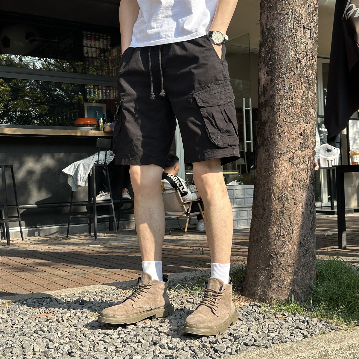 2025年男款美式多口袋工装短裤男士夏季薄款宽松直筒五分裤子中裤