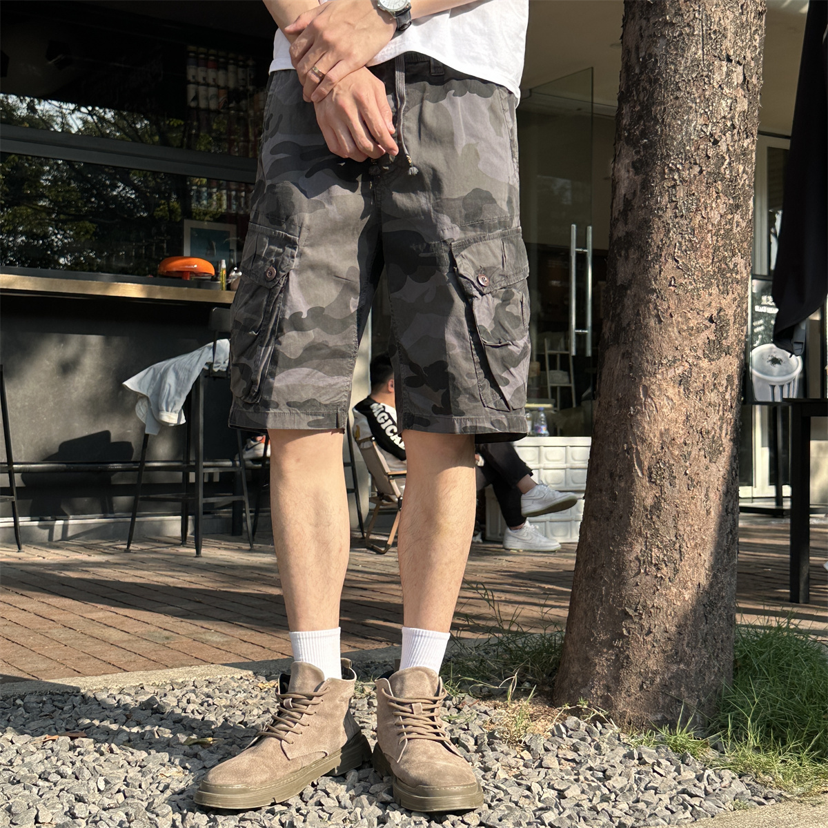 军绿色迷彩短裤男2025新款夏季潮流休闲外穿中裤薄款工装五分裤子