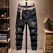 2025冬季 子磨毛加厚薄绒黑色潮 小脚底抓毛休闲长裤 牛仔裤 男修身