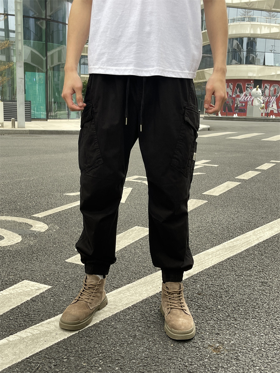 春秋工装裤男款时尚修身束脚户外弹力长裤子休闲运动裤潮牌2026黑
