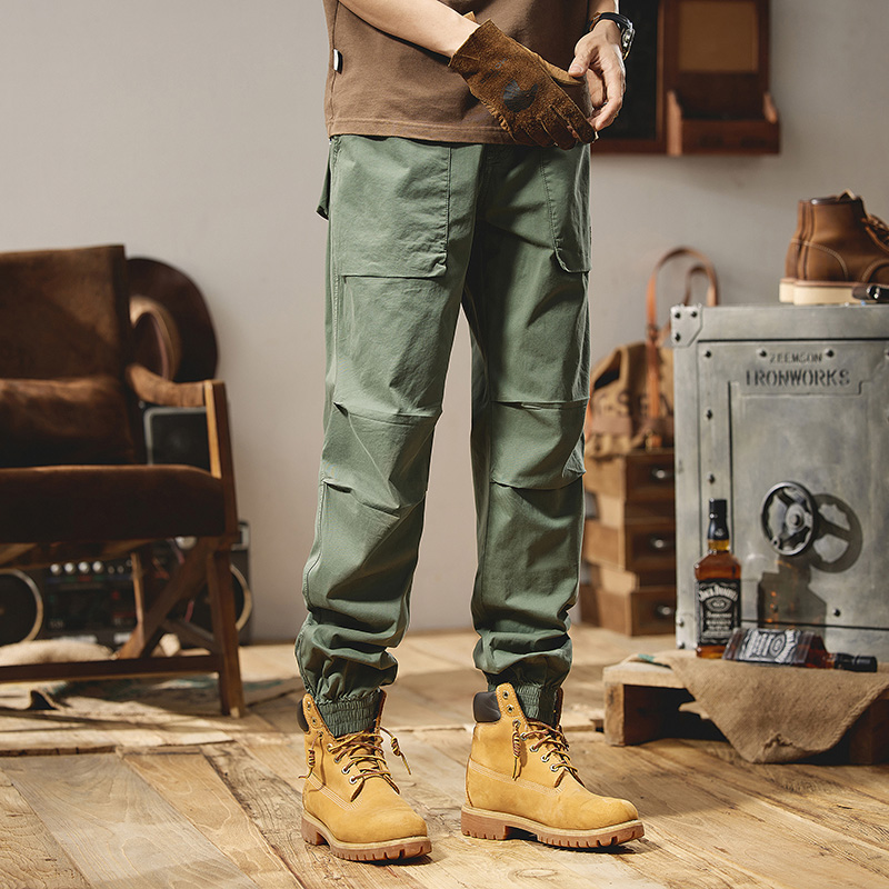 春秋休闲裤男直筒束脚工装长裤子