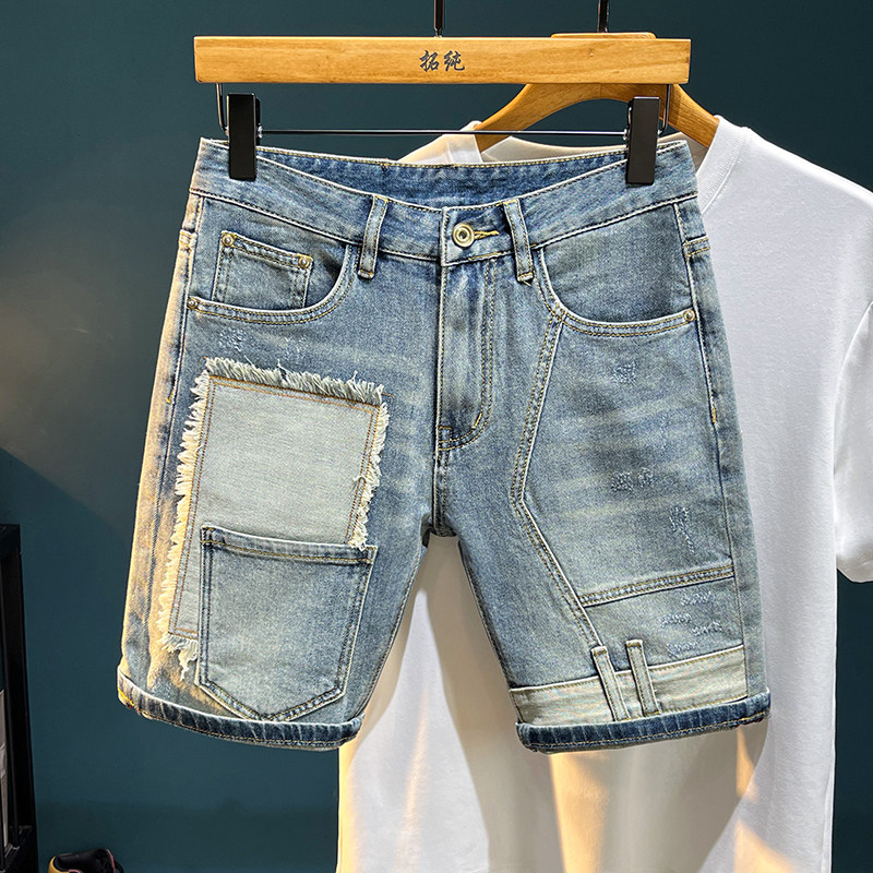 2026年男款夏季牛仔美式复古工装短裤休闲中裤弹力五分裤潮牌百搭