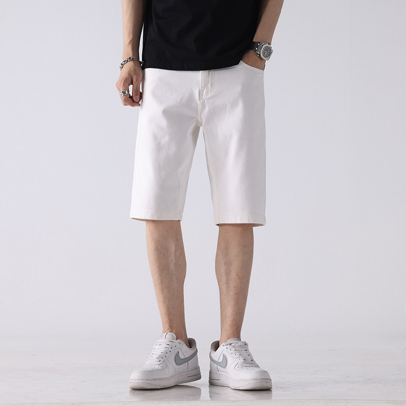 欧美风机车白色牛仔短裤男