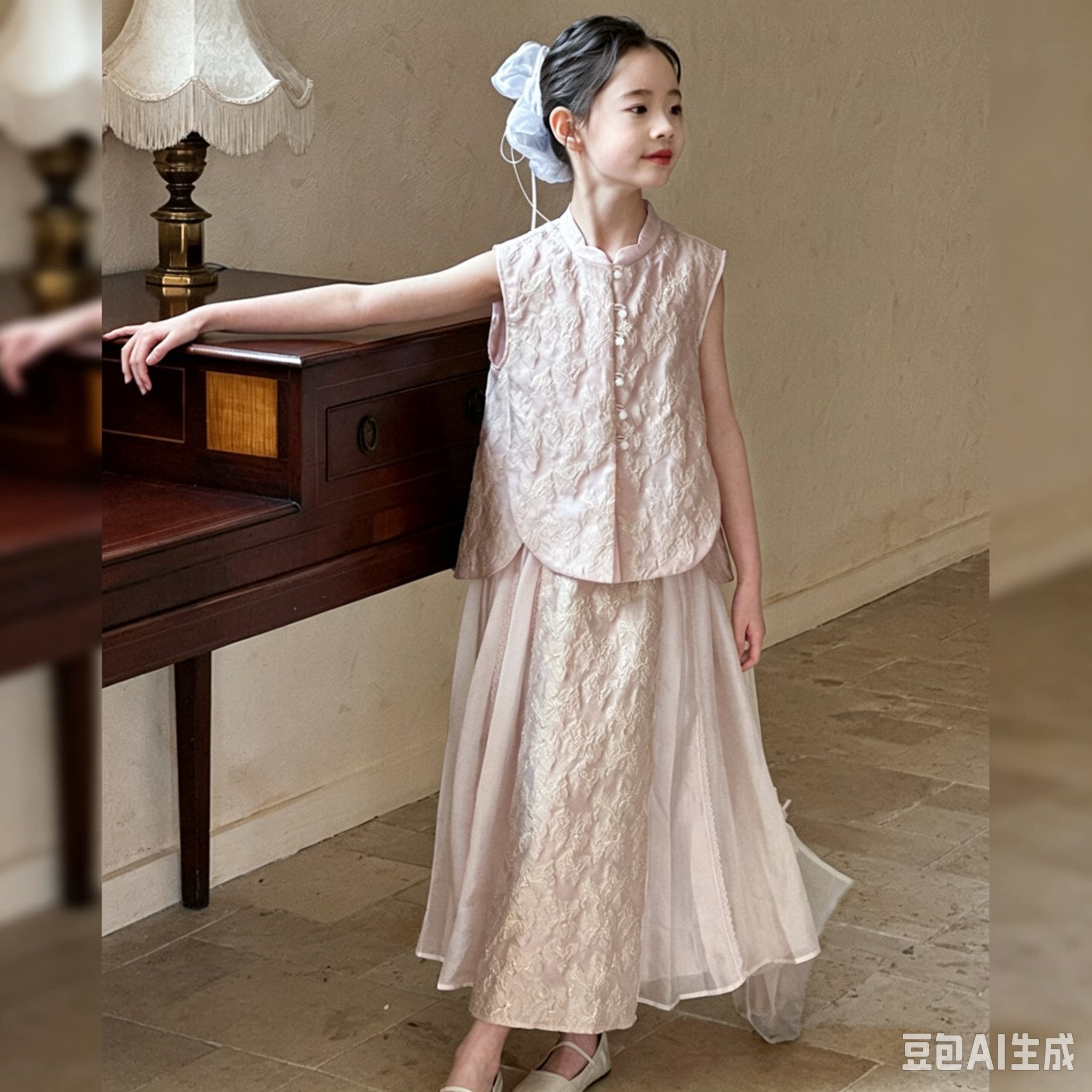 VYEO女童汉服新中式旗袍套裙夏装2026新款唐装儿童半身裙两件套潮