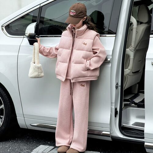 VYEO女童秋冬加绒加厚马甲三件套