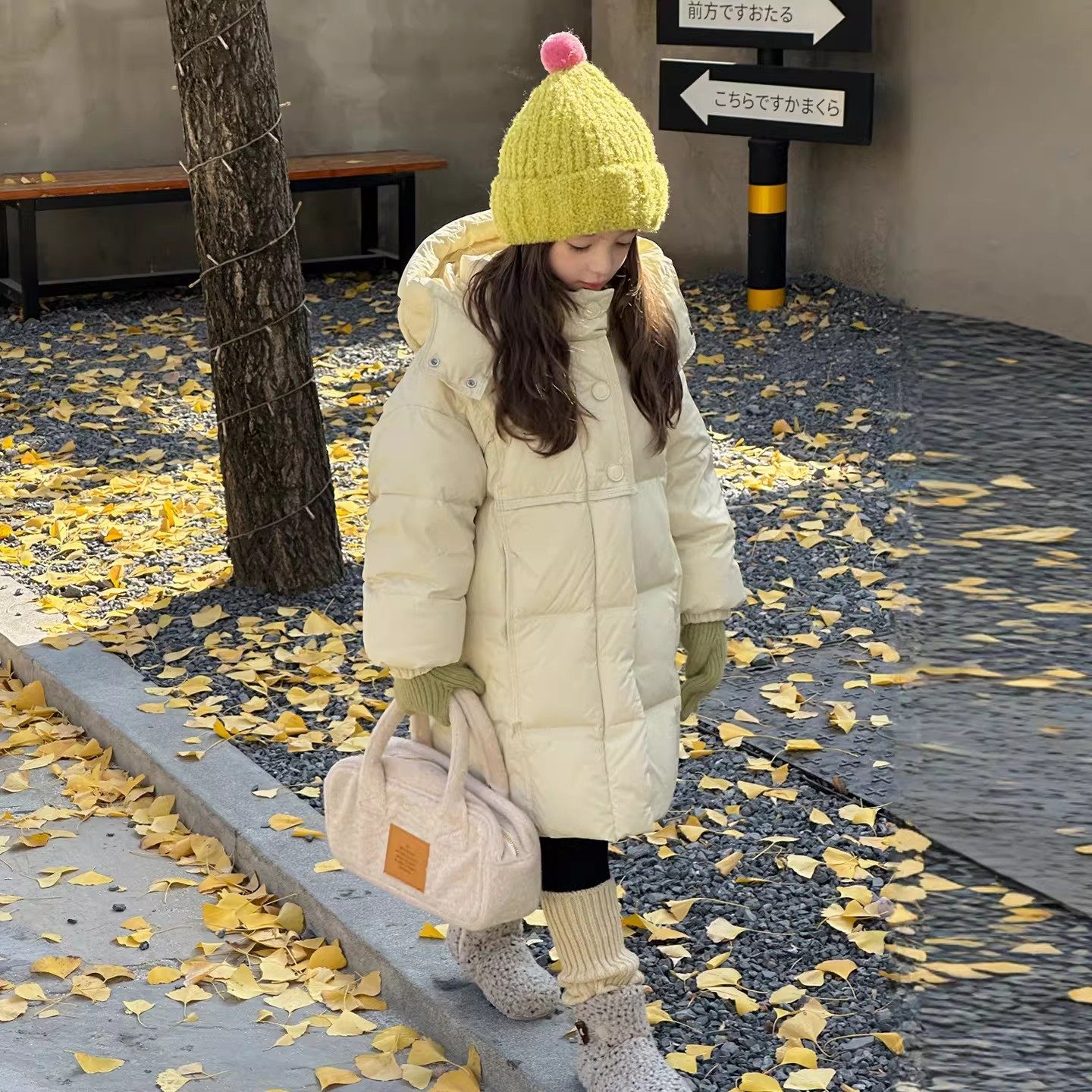 NEXT JANSO女童羽绒服冬季2025新款中大童中长款90白鸭绒连帽加厚