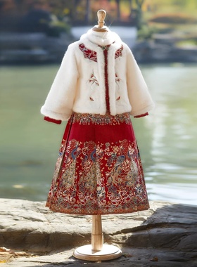 NEXT JANSO女童马面裙冬款2026新款红色拜年服加绒加厚汉服古装潮