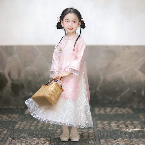 VYEO女童新中式长袖旗袍连衣裙