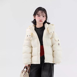 NEXT JANSO女童羽绒服2025新款男女童三防免洗短款白鸭绒连帽外套