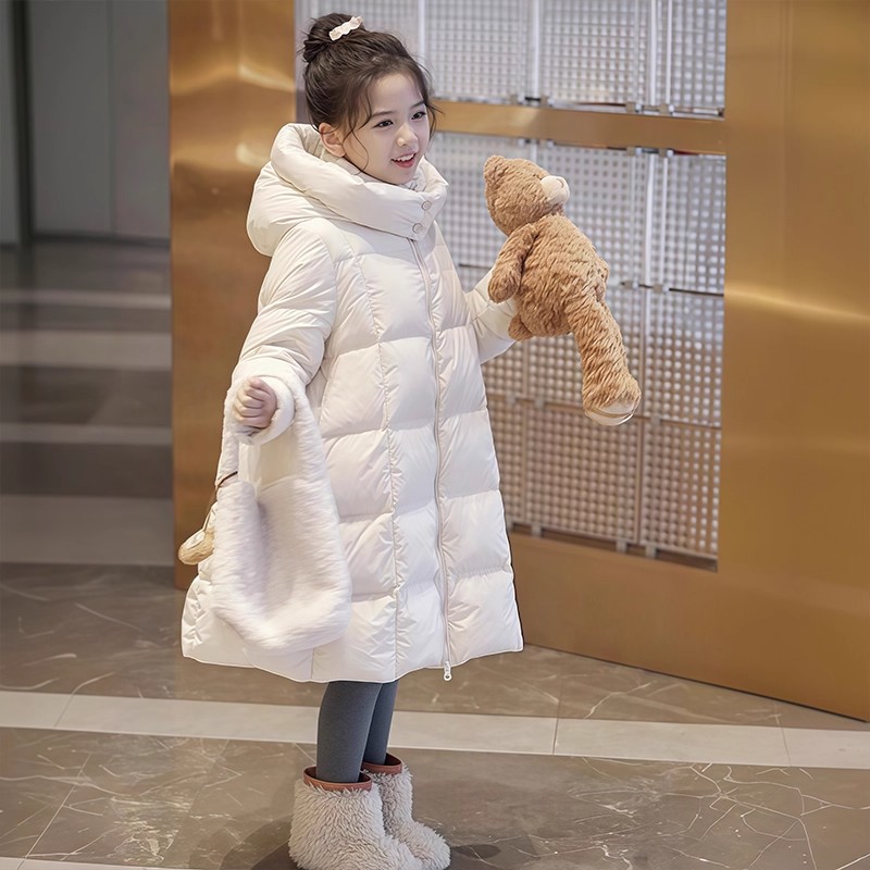 NEXT JANSO女童羽绒服冬款2025新款儿童韩版洋气中长款白鸭绒外套