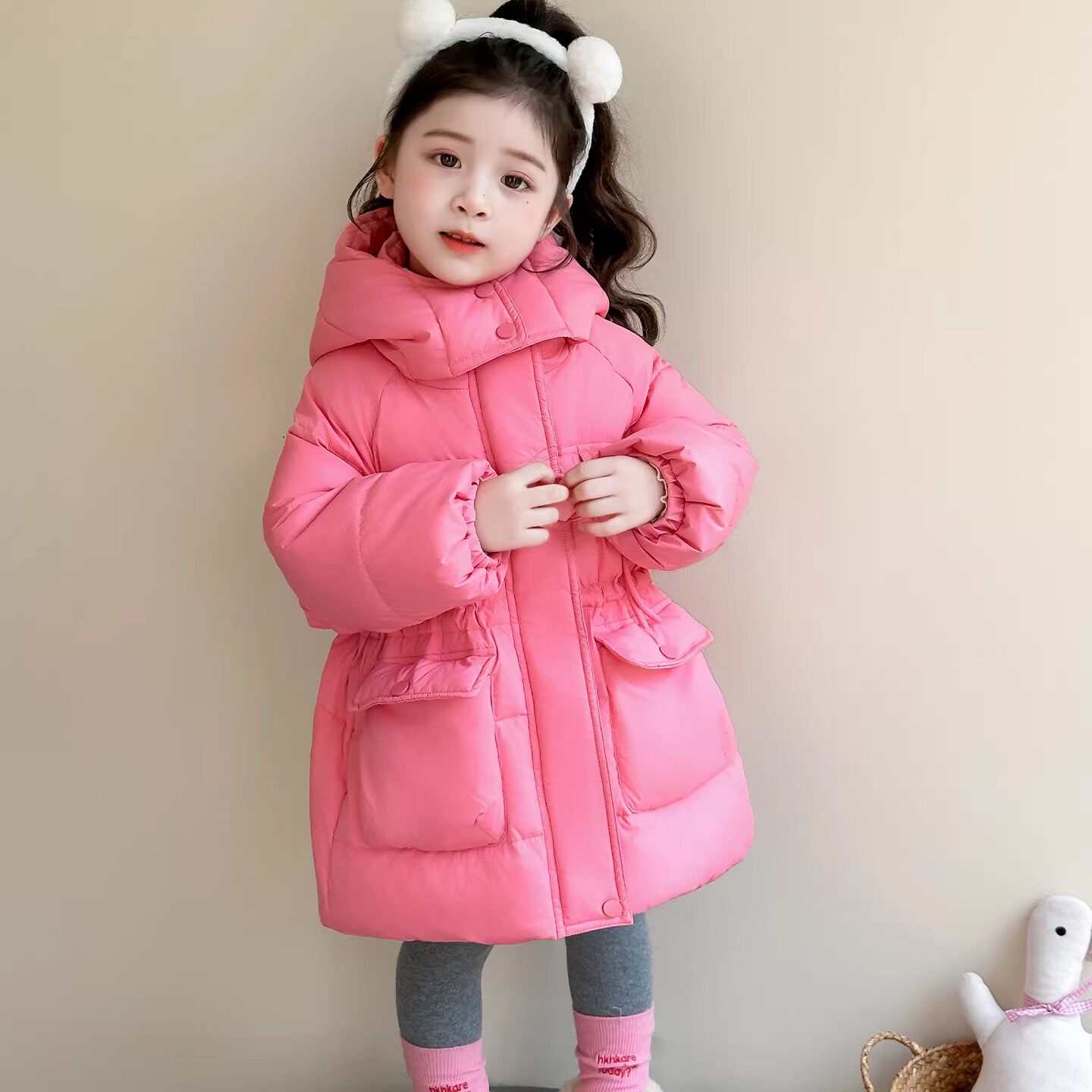 NEXT JANSO女童羽绒服冬2025新款儿童洋气加厚中长款收腰外套衣服