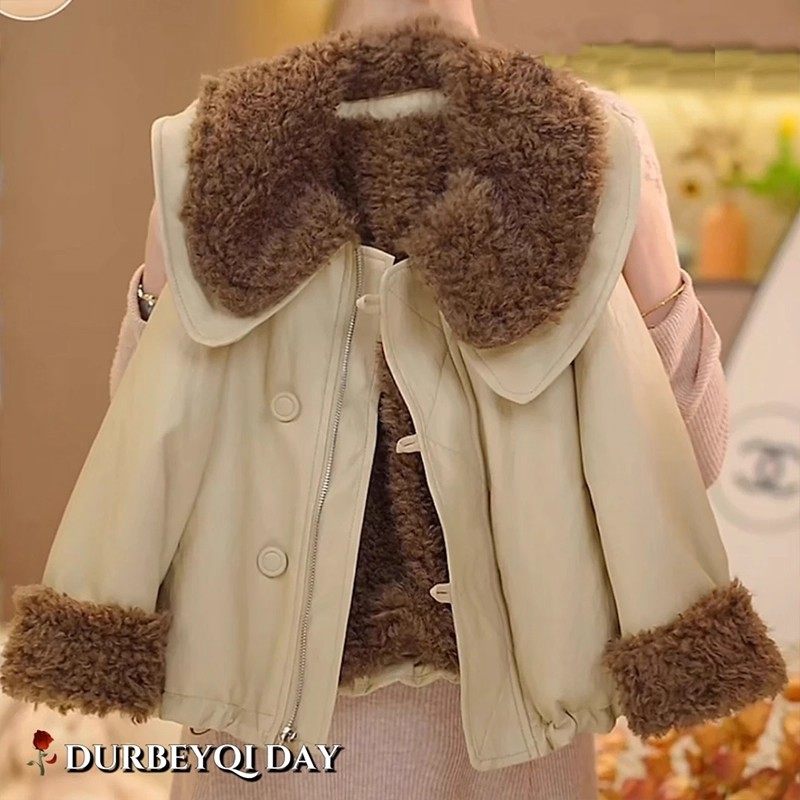 NEXT JANSO女童加绒外套秋冬2025新款儿童皮毛一体夹克衫加厚皮衣