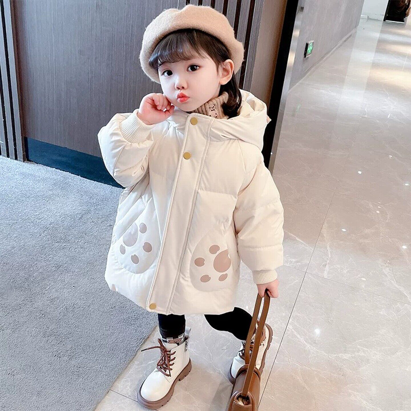VYEO女童冬季羽绒服2026新款儿童洋气轻薄中长款女宝宝白鸭绒外套