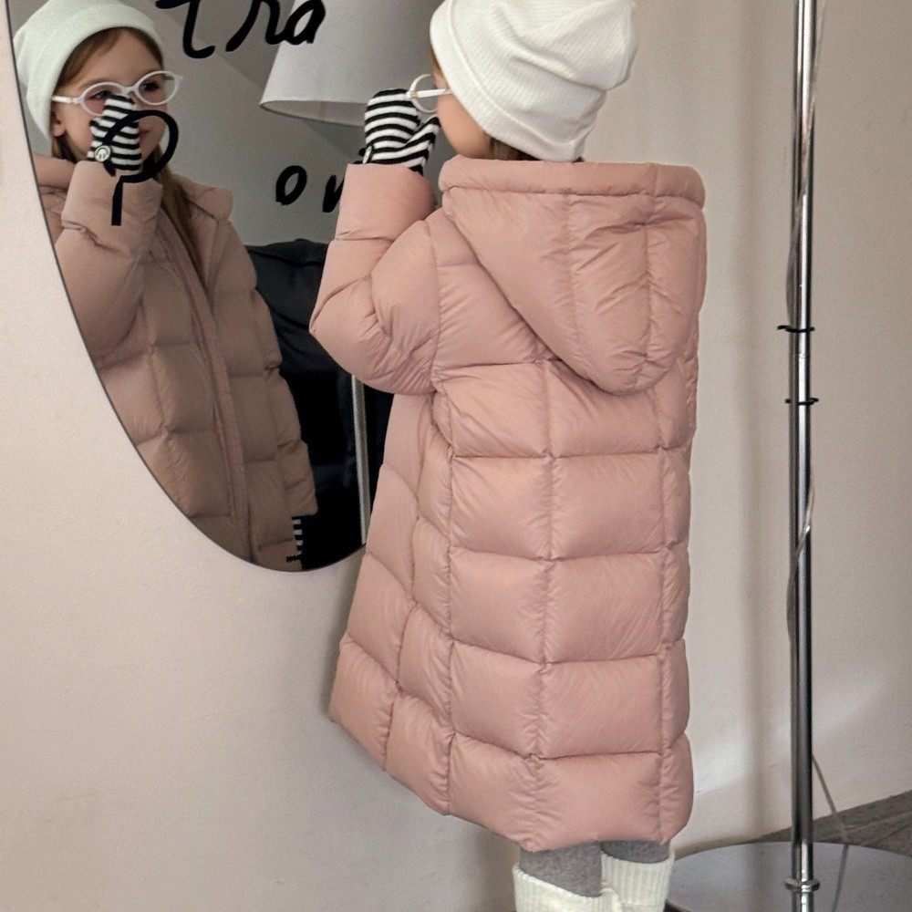 VYEO女童羽绒服秋冬2025新款儿童中长款白鸭绒连帽加厚外套