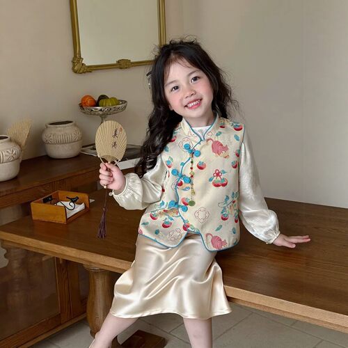 女童新中式汉服改良马甲礼裙套装