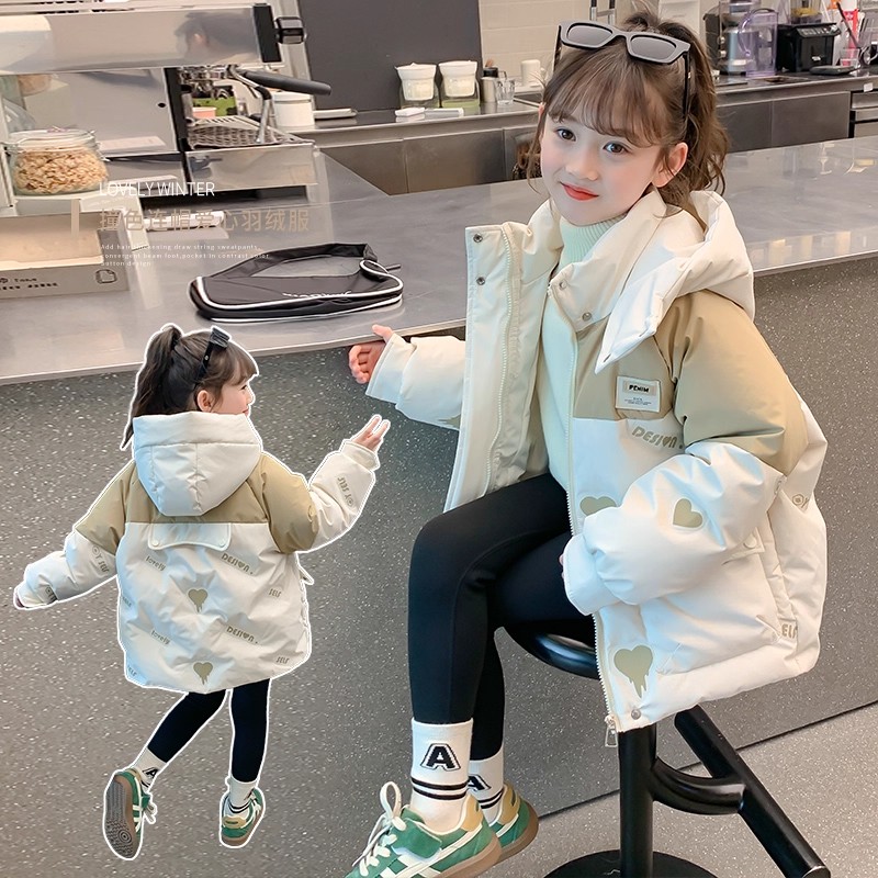 VYEO女童秋冬款羽绒服2025新款洋气中大童女孩加厚拼色棉袄