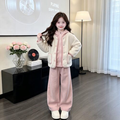 VYEO女童秋冬加绒毛衣阔腿三件套