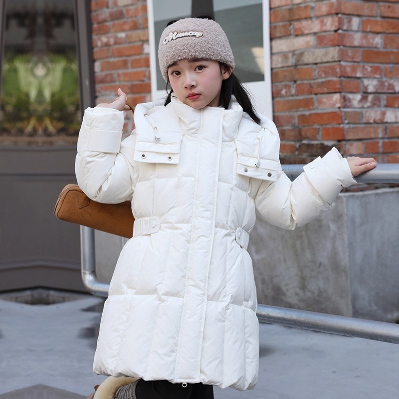 NEXT JANSO女童羽绒服中长款冬装洋气韩版白鸭绒收腰加厚连帽外套