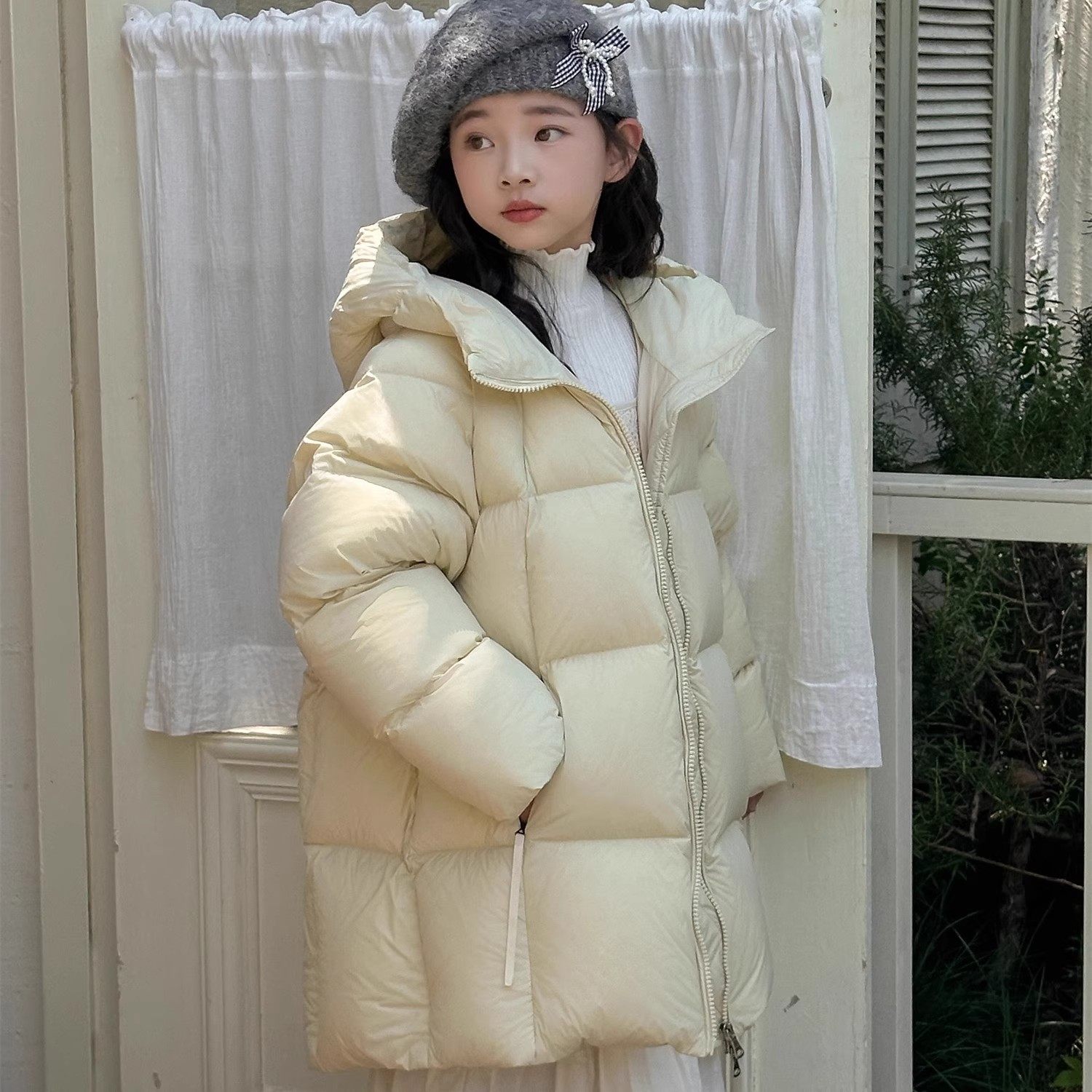 NEXT JANSO女童冬季款羽绒服2025新款90白鸭绒中长款加厚上衣外套