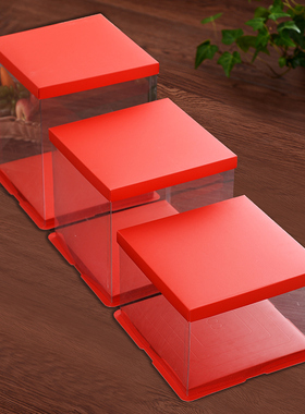 红色透明蛋糕盒生日双层加高芭比4/6/8/10/12/14/16寸 透明包装盒