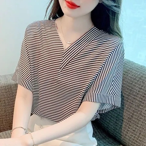 法式条纹衬衫女夏季新款短袖
