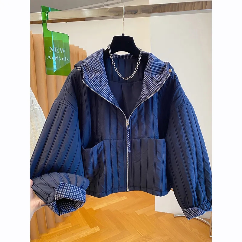 时尚百搭连帽棉服女宽松显瘦