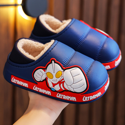 奥特曼儿童棉拖鞋包跟男童2025新款包脚冬天防水男孩夹棉鞋带后跟