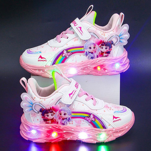 4秋冬带灯儿童鞋子女童5发光皮面女孩运动鞋6哪吒敖丙童鞋女宝3岁