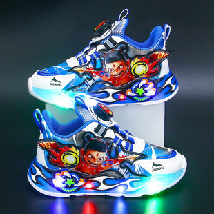 秋冬款发光加绒儿童鞋子男童闪灯带灯哪吒童鞋男宝男孩三四五六岁