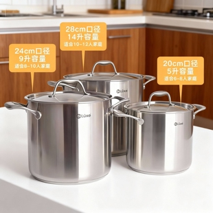Deluxe德纳斯18-10不锈钢汤锅加厚复合底多炉灶通用家用20-28cm