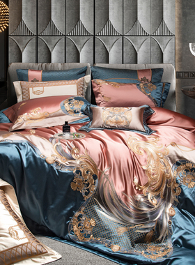 高端奢华宫廷欧式160S真丝棉长绒棉刺绣高级别墅四件套亲肤舒适软