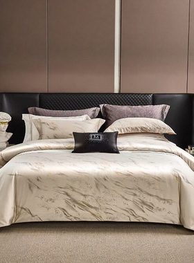 高端轻奢现代160S匹马棉全棉色织提花五星级床品四件套亲肤舒适软