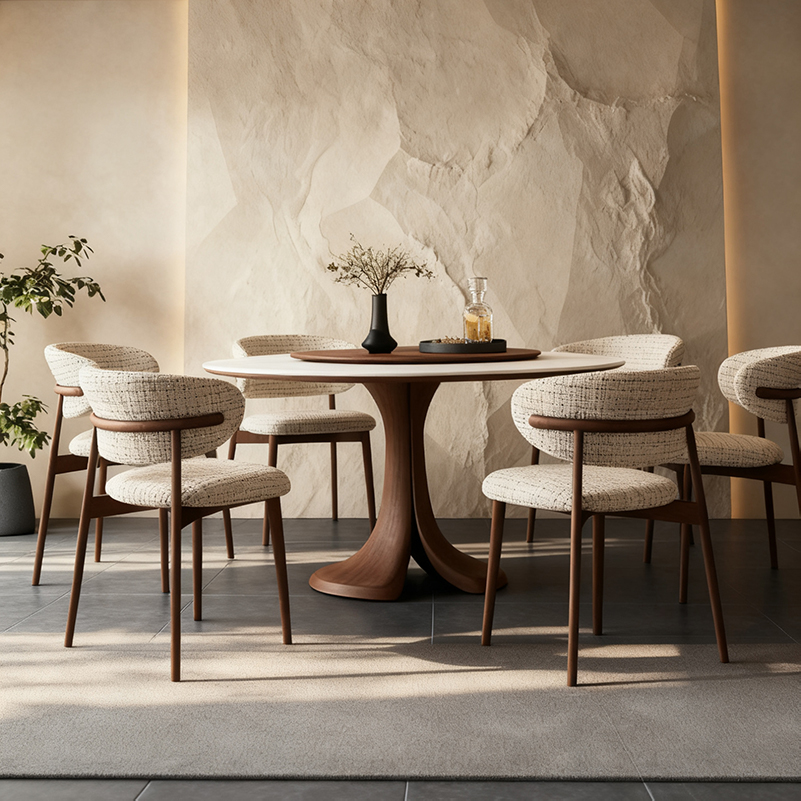 意式极简圆形岩板餐桌