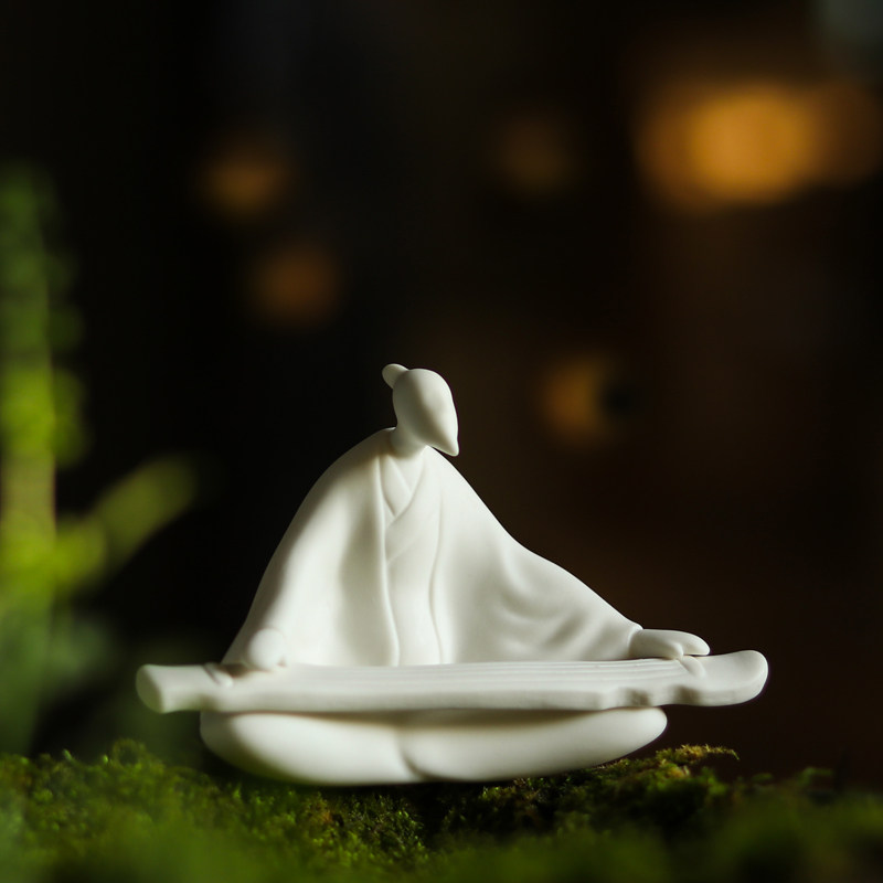 陶瓷古韵人物抚琴摆件客厅书房禅意装饰盆景造景桌面茶盘创意摆设,家居饰品,装饰摆件,淘宝优惠券,粉丝福利购,淘宝优惠卷