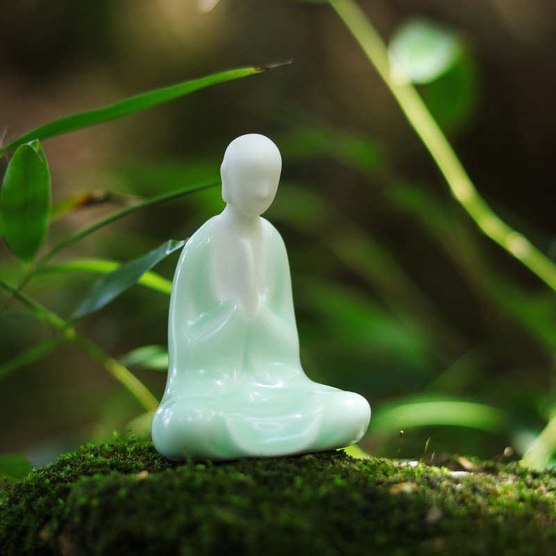 禅意陶瓷盆景鱼缸造景摆件迷你小和尚无相人物造景茶无相佛像装饰