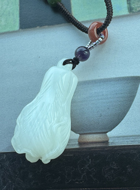 如初 佛家七宝之一有机宝石白菜吊坠配项链