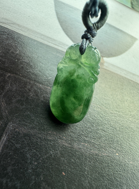 漫野 天然翡翠老坑花青全透料福瓜吊坠