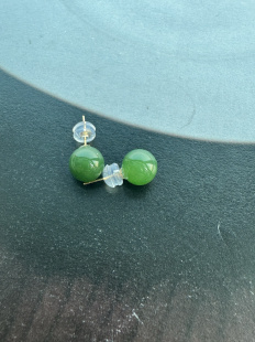 明月流素光 天然碧玉圆珠18k金珠耳钉