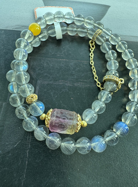 夜清凉 天然拉长石灰月光双圈8mm圆珠