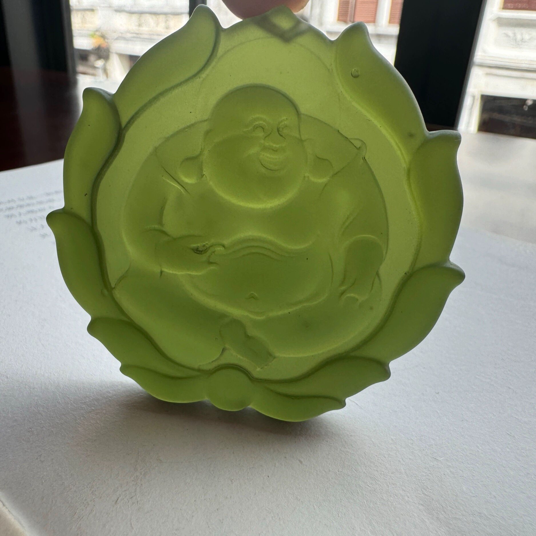 海捞老琉璃莲花边弥勒佛吊坠摆件