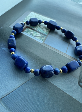 蓝色方块青金石手链