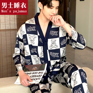 男士睡衣春秋款冰丝夏季长袖丝绸可爱家居服男款夏天新款大码套装